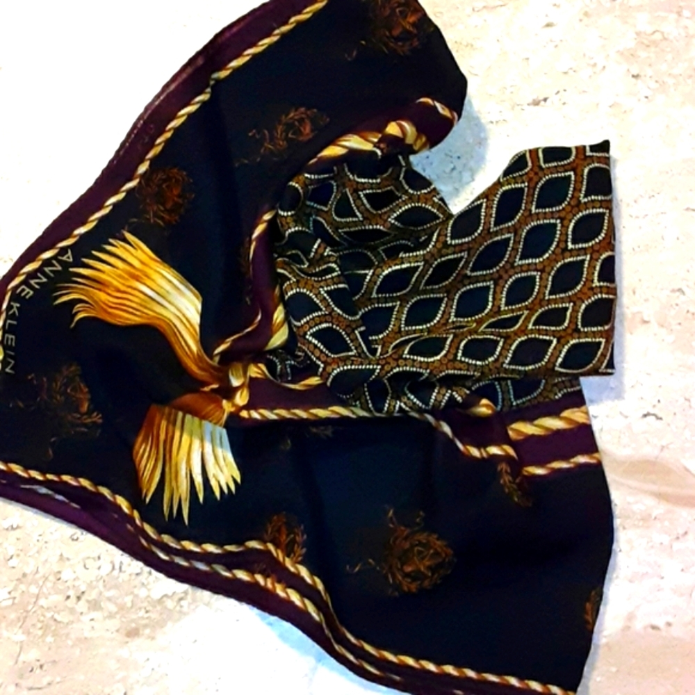 Anne Klein COTTON Scarf Stately Gold Black Size Large